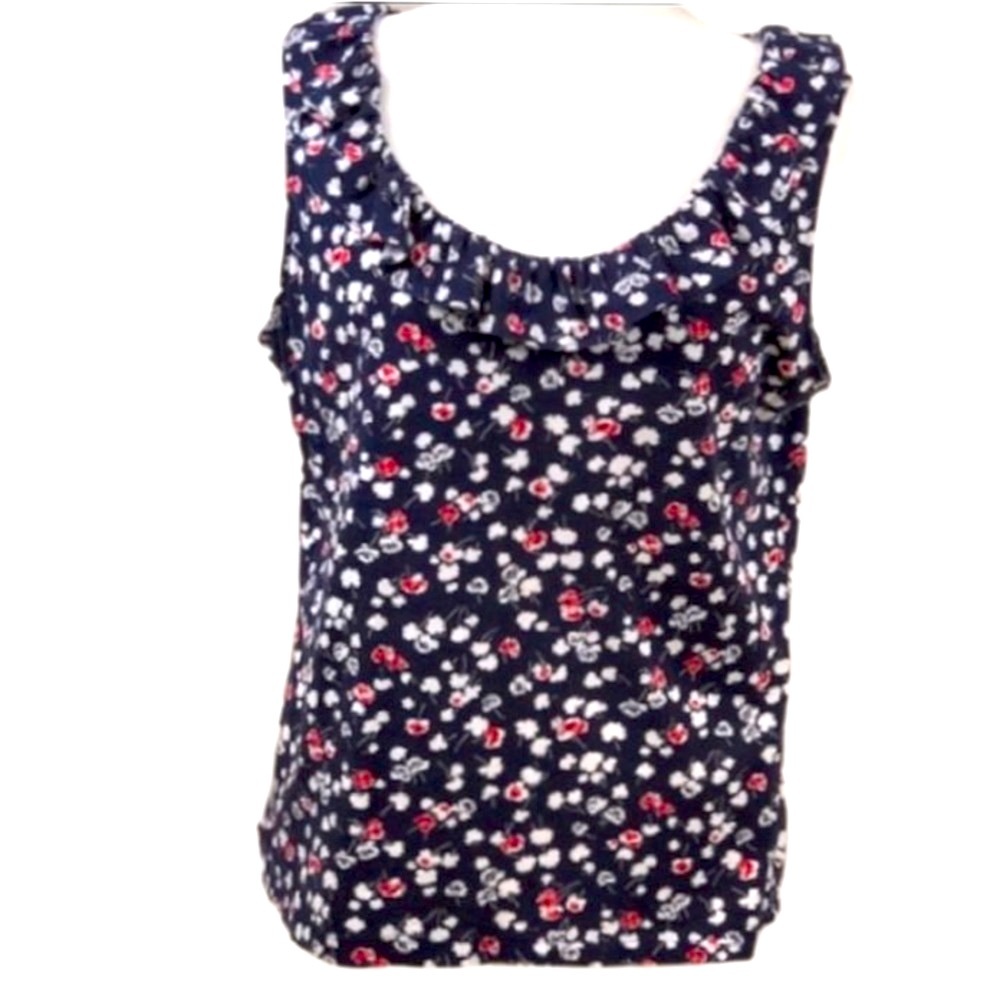 CHAPS Petite Cotton Dainty Ditsy Floral Sleeveless Ruffle Top size XLp